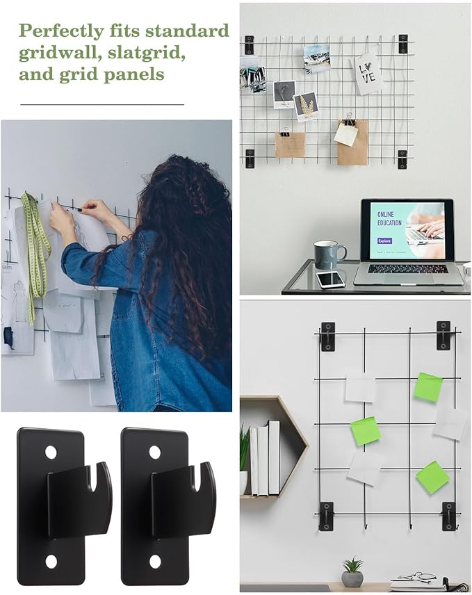 8 Pcs Gridwall Mount Brackets, Metal Grid Wall Panel Display Hooks with Screws, Space Saving Grid Hangers for Shop Home Garages Office Organization