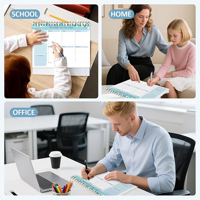 ROZZBY Weekly To Do List Notepad with 52 Undated Sheets (8.5"×11"), Desk Weekly Planner Notepad for Office Desk Accessories and School Supplies (Blue)