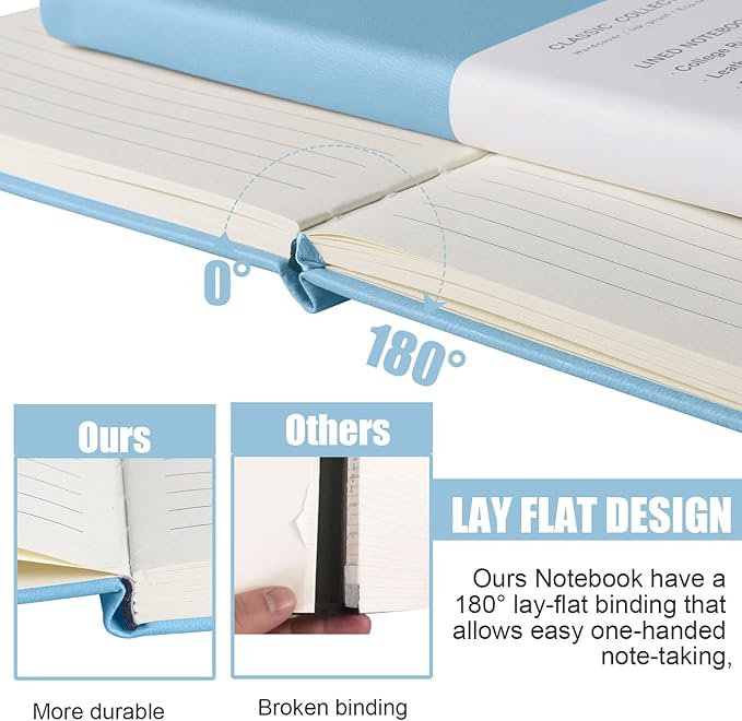 Lined Journal Notebook, 10Pack Hardcover Notebook for Men & Women – Journals for Writing, Work, School, Home & Daily Notes, 160 Pages – Medium A5, 5.7"x8", 100 gsm Thick Paper (Sky Blue)