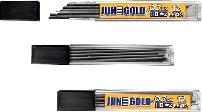 June Gold 864 Pieces, 0.7 mm HB #2 Lead Refills, 72 Dispensers, 12 Pieces Per Dispenser, Medium Thickness, Break Resistant Lead/Graphite
