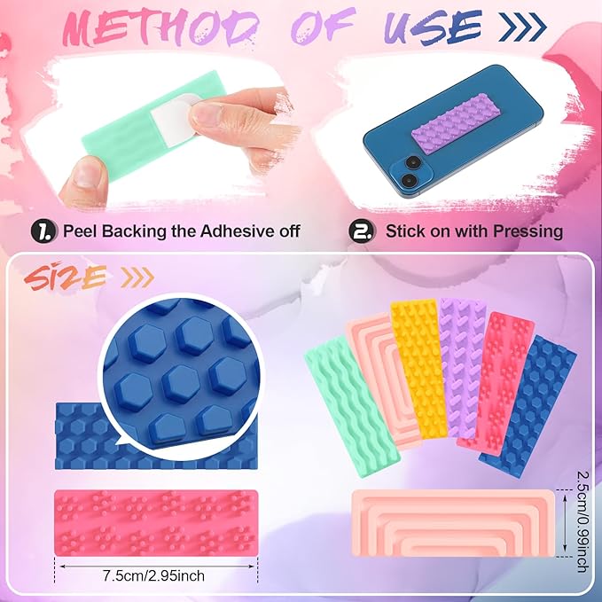 Ireer 6 Pcs Textured Sensory Stickers Silicone Desk Fidget Decals Thick Mental Health Stickers Strips Different Textured Calm Decals Stress Anxiety Relief Items for Adult Autism ADHD Desk Office Gift