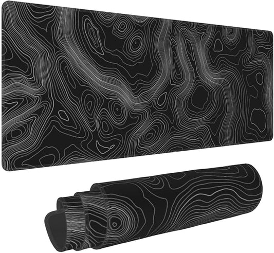 Topography Map Lines Contour Geographic Black XXL XL Large Gaming Mouse Pad for Desk, Non-Slip Long Extended Keyboard Pads Mousepad Rubber Table Mat 31.5 X 11.8 Inch