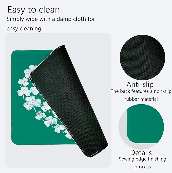 Cute St Patricks Day Mouse Pad,Green Shamrock Heart Mouse Pad,Shenanigans Desk Mat, Lucky Clover Pattern Desk Mat,for Dorm Home Office Decor,St Patricks Day Gift,10.2x8.3 Inch