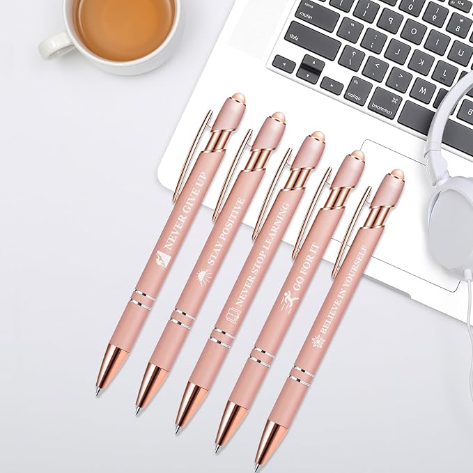 15 Pack Motivational Pen Set - Inspirational Quotes Retractable Ballpoint Pens for Office School Supplies, Encouragement Gifts for Women Men, RoseGold
