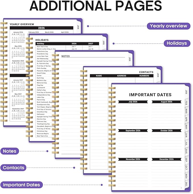2026 Planner, Weekly and Monthly Calender Planner, Jan 2026 to Dec 2026, Hardcover 2026 Calendar Book with Tabs & Inner Pocket, Office Home School Supplies for Women & Men - A4 (8.5" x 11"), Periwinkle Blue