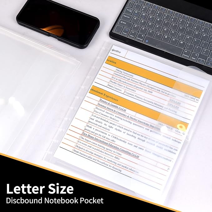 6 Pack 8.5 * 11inch Discbound Pocket Letter Size Discbound Planner Notebook Discbound Envelope Supplies for Office & School Home Work Organizer