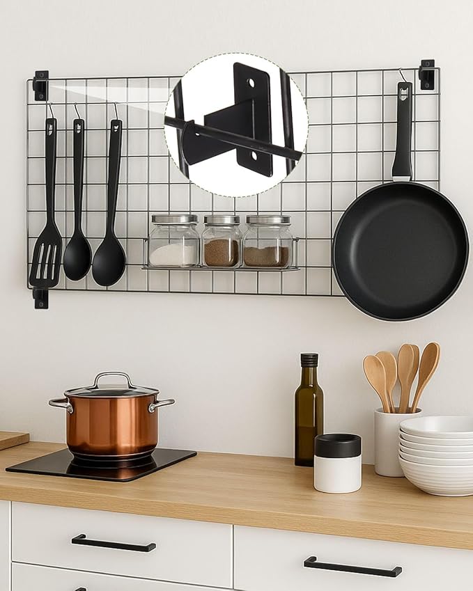 8 Pcs Gridwall Mount Brackets, Metal Grid Wall Panel Display Hooks with Screws, Space Saving Grid Hangers for Shop Home Garages Office Organization