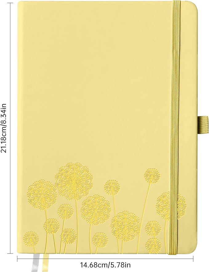 Notebook Journal for Women,A5 Hardcover Leather Journaling Notebooks for Work,200 Pages Travel Journal for Women Men with Pen Holder and Ribbon,5.78"×8.34"(Yellow)