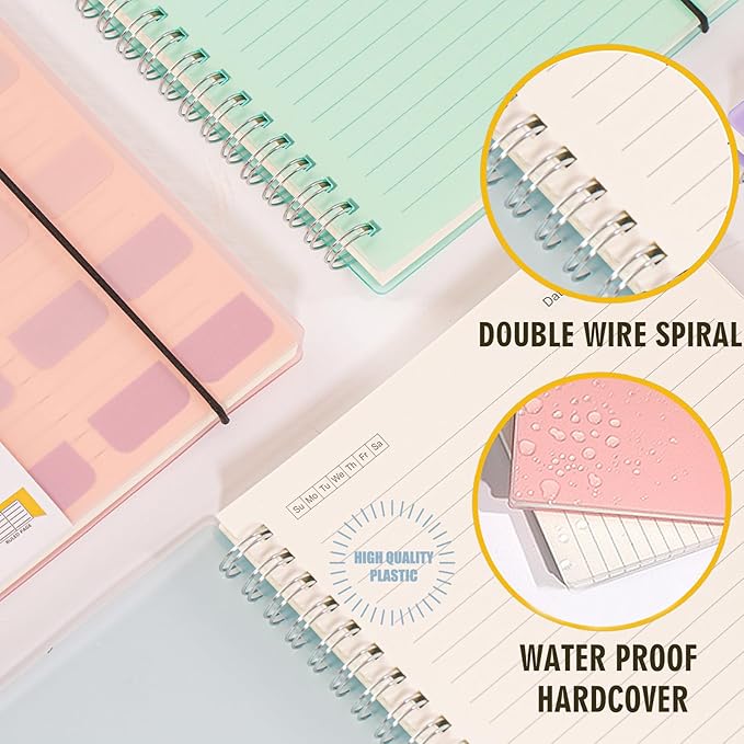 4 Pack Lined Spiral Notebook, 5.9 x 8.3 Inches Notebooks for Work, School and Journal with 110 GSM Thick Paper, Small Notebook with 80 Sheets/160 Pages, Notebooks College Ruled for Note Taking