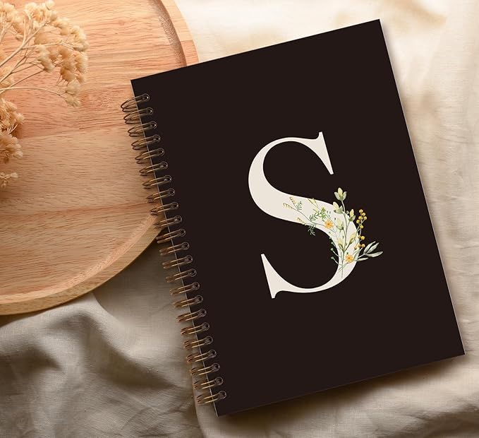 Trendy Personalized Journal Hardcover Spiral Notebook,Black Initial Letter S Notebook,Monogrammed Gifts for Women Teen Girl,College Ruled Hardcover Spiral Notebook 5.5 x 8.3