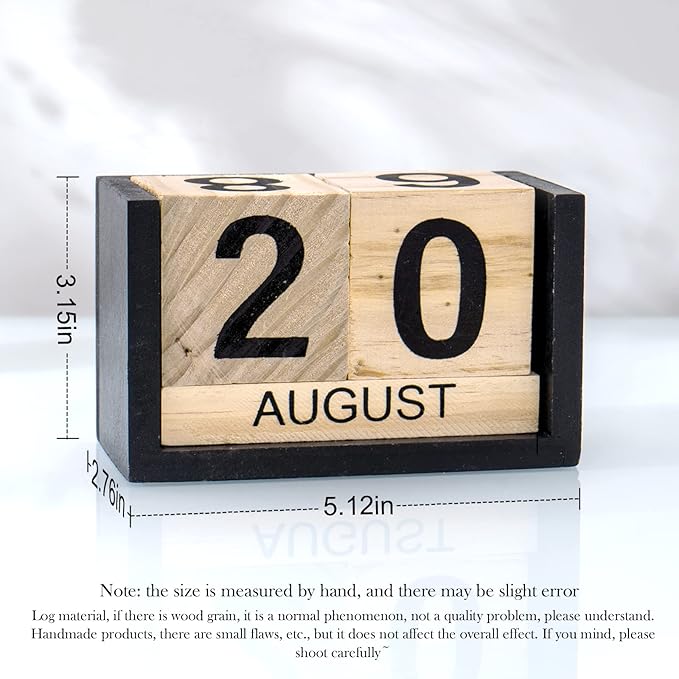 Notakia Wooden Gaobei Desk Blocks Calendar Perpetual Block Month Date Display (Large Black Wood Color)