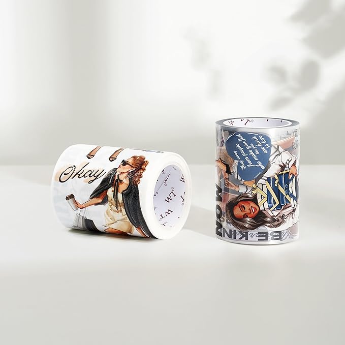 WT Chic Attitude Wide Washi Tape, Single Roll, Original Designs, Character Girls Outfits Decorative Tape, Vintage Watercolor Adhesive Paper Tape for Journals, Scrapbooks, Bujo Planners, DIY Crafts