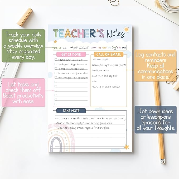 Teacher Gifts, Gifts for New Teachers, Boho Teacher Notepad, To-Do List Notepad, Stationery Must-Have Supplies for Preschool, Elementary, Middle, and High School Teachers