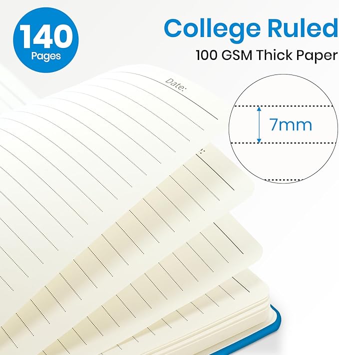 Lined Spiral Journal Notebook for Women, A5 College Ruled Journals for Writing, Hardcover Notebooks for Work, Note taking and Office School Supplies,140 Pages - Azure Blue