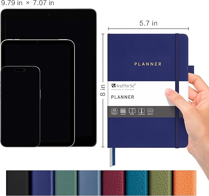 And Per Se Undated Planner – A5 Leather Hardcover Weekly & Monthly Goal Planner for 72 Weeks (1.5 Years) – with Goal & Habit Tracker (Royal Blue)