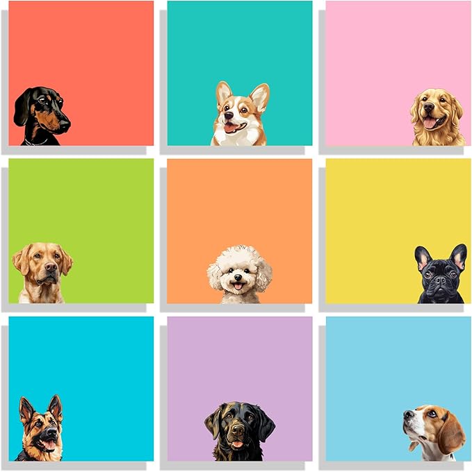 9 Pads Cute Sticky Notes Set, 3" x 3" Dog Self Stick Notepads, Funny Dog Stationery, Kawaii Adhesive Memo Pads, Dog Lover Gifts, Office Decor Desk Accessories, School Supplies