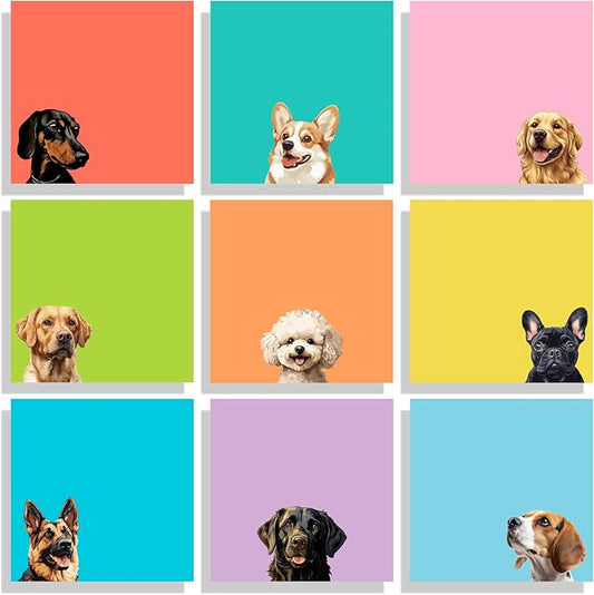 9 Pads Cute Sticky Notes Set, 3" x 3" Dog Self Stick Notepads, Funny Dog Stationery, Kawaii Adhesive Memo Pads, Dog Lover Gifts, Office Decor Desk Accessories, School Supplies