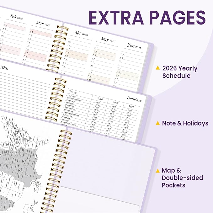 2026 Planner, Annecy Weekly ＆ Monthly Planner 2026, Jan. 2026 – Dec. 2026, 6.4" x 8.3" Monthly Agenda Planner with Tabs, Waterproof Flexible Cover, Spiral Binding, Double-sided Pocket, Bookmark, Purple