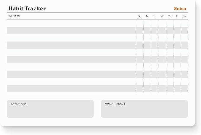 Notsu Weekly Habit Tracker Notepad | Goals Planner Pad and Self Care To Do List | 50 Tear Off Pages, 8.5” x 5.5”
