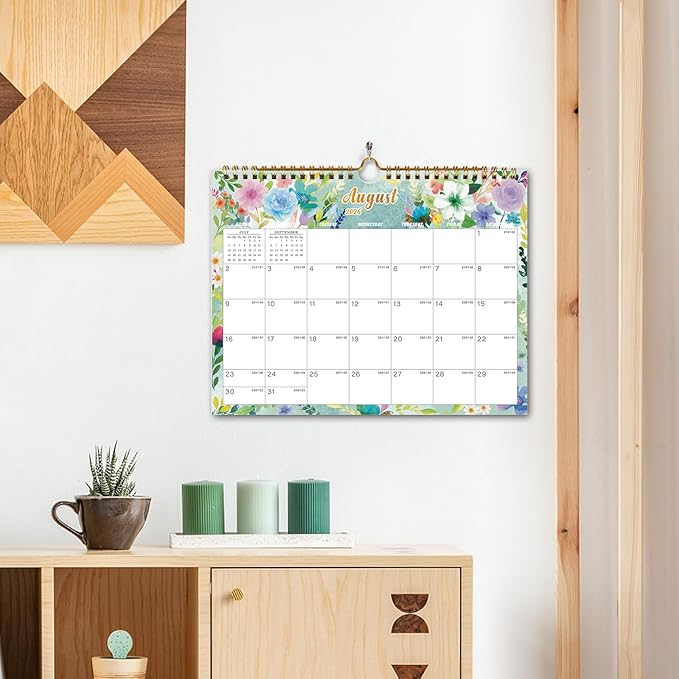 Calendar 2026-18 Monthly Wall Calendar, January 2026 - June 2027, 8.5" x 11", Calendar 2026-2027 with Twin-Wire Binding, Hanging Hook, Blocks and Julian Dates (Watercolor Wall Calendar)