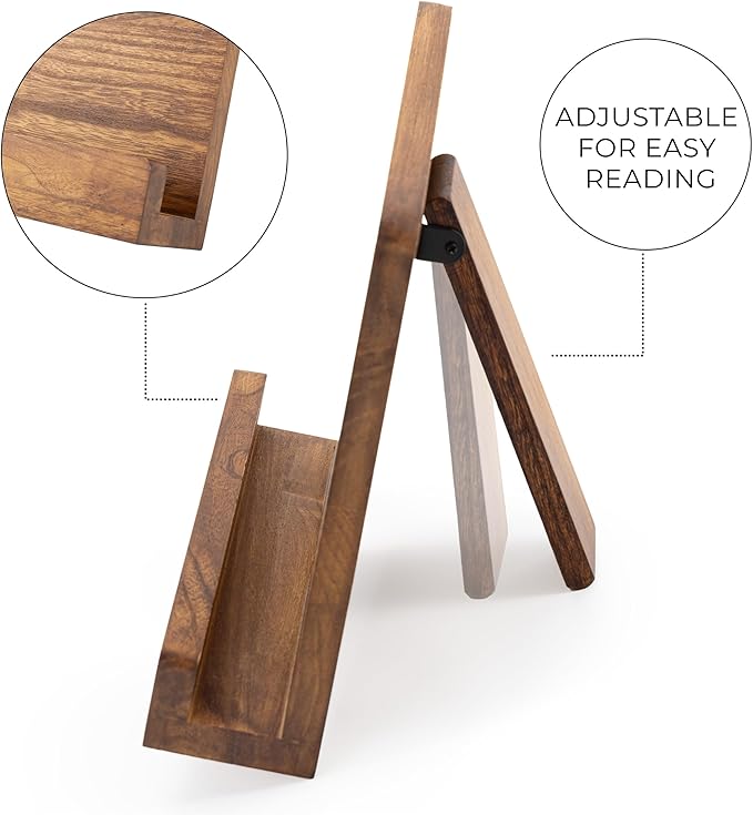 Beautiful Cookbook Stand for Your Kitchen Counter - Solid Wood Stand Easily Keeps Cook or Recipe Books Open for Convenient Cooking - Perfectly Fits Your iPad/Tablet and Enhances Any Kitchen Decor