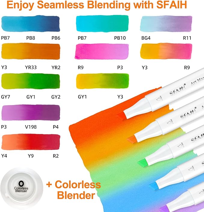 SFAIH Alcohol Markers Fine Tip & Chisel Tip - 49 Colors Double Tipped Art Markers for Adult Coloring Books Illustration, Gifts for Artist Adult - Refillable Alcohol-based Ink