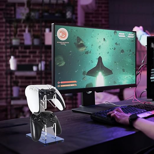 FYY Game Controller Holder - 2 Tier Universal Stand with Headphone Holder, Navy Acrylic Display for Nintendo Switch, Xbox, PS5, PS4, Desk Mount