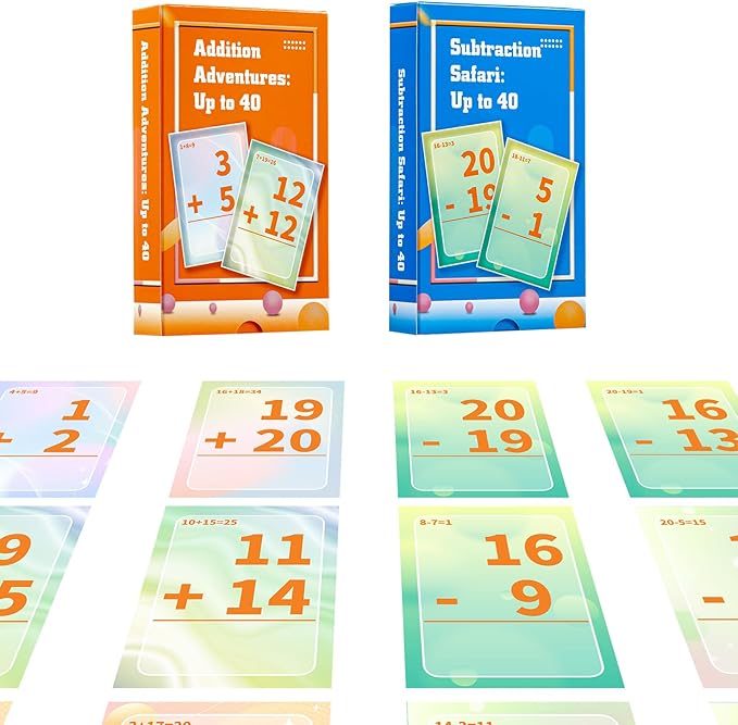 Addition and Subtraction Flash Cards, Math Facts Flashcards 1-20, Math Manipulatives Games for Kindergarten, 1st, 2nd, 3rd, 4th, 5th, 6th Grade Kids Ages 4-12-56cards