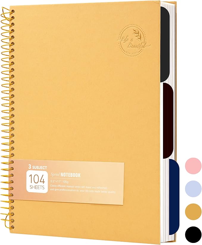 8.5 x 11 Large Spiral Notebook 3 Subject Spiral Notebook Hardcover Spiral Notebook for Note Taking 120 Sheets College Ruled Journal for School Office Supplies Writing Journal,Brown