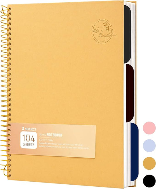 8.5 x 11 Large Spiral Notebook 3 Subject Spiral Notebook Hardcover Spiral Notebook for Note Taking 120 Sheets College Ruled Journal for School Office Supplies Writing Journal,Brown