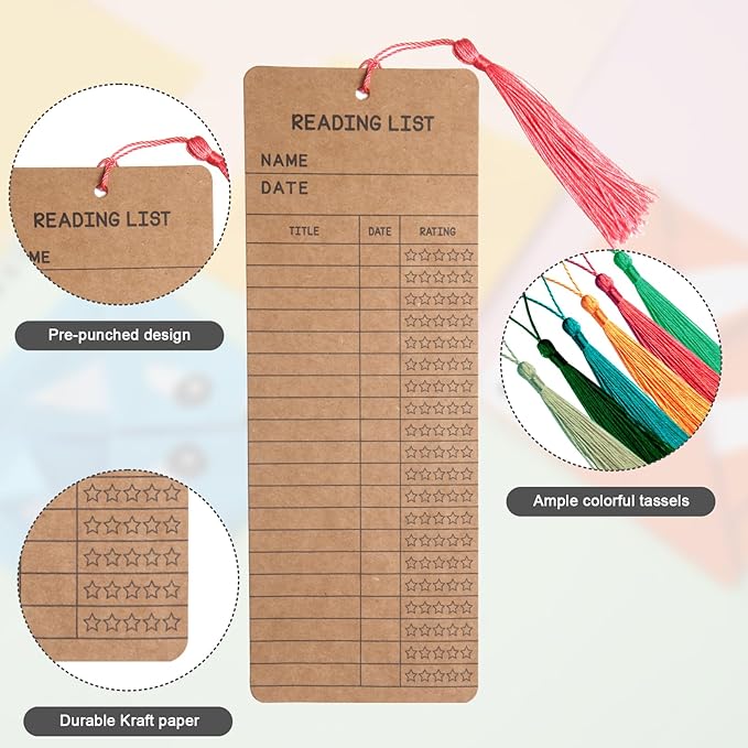 50 Pack Read Across America Bookmarks with Tassels - Bulk Reading Tracker & Log for Students - 3x8 Inch Classroom Rewards for Literacy Week, Teachers, School Library - Reading Challenge Prizes (Brown)