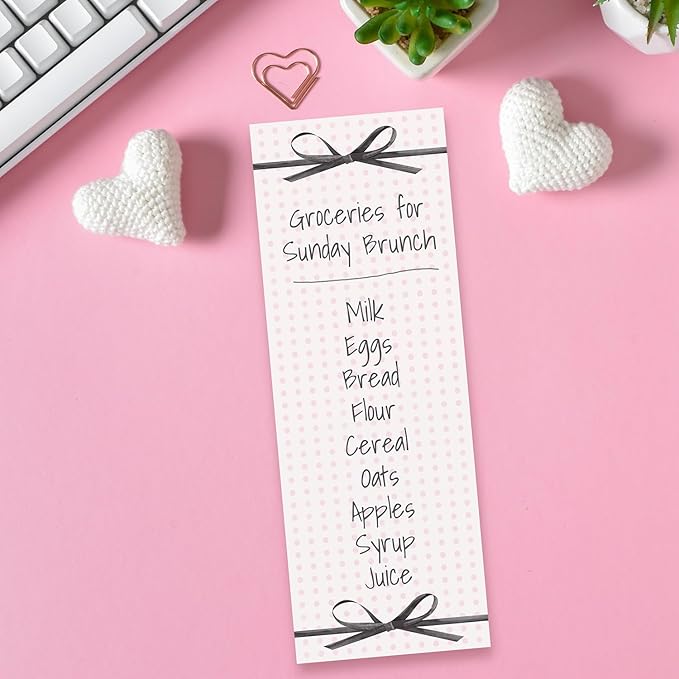 Coquette Bow Tall Sticky Note Assortment/Set of 3 Cute Pink Striped Pads / 3" x 8" Daily Task Trackers / 50 Sheets Per Pad/Made in USA
