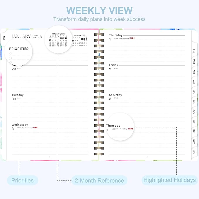 2026 Planner, Weekly and Monthly Calendar Planner Organizer, January-December, Academic Planning Agenda Book, Office School Home Suppiles for Women & Men, 6.3" × 8.5"