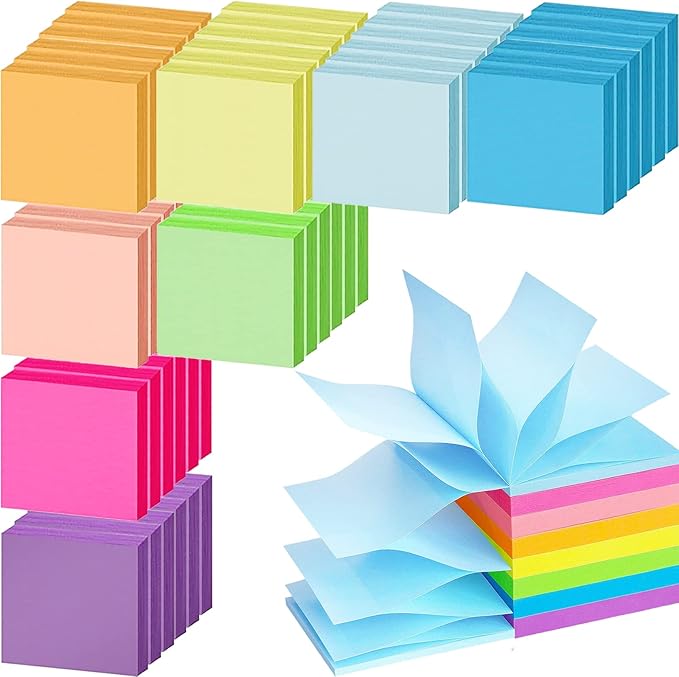48 Pack Pop Up Sticky Notes 3x3, 8 Bright Colors Accordion Sticky Notes Bulk, Self Sticky Notes Pads for School, Office Supplies, Desk Accessories, Multicolor