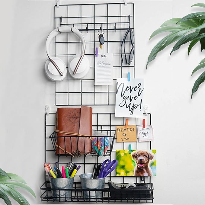 2' x 5.5' Grid Wall Panels Standing Wire Grid, Study Display Rack with T-Base Wheels Freestanding Gridwall Panel Tower for Shows, Black (4) (4A)