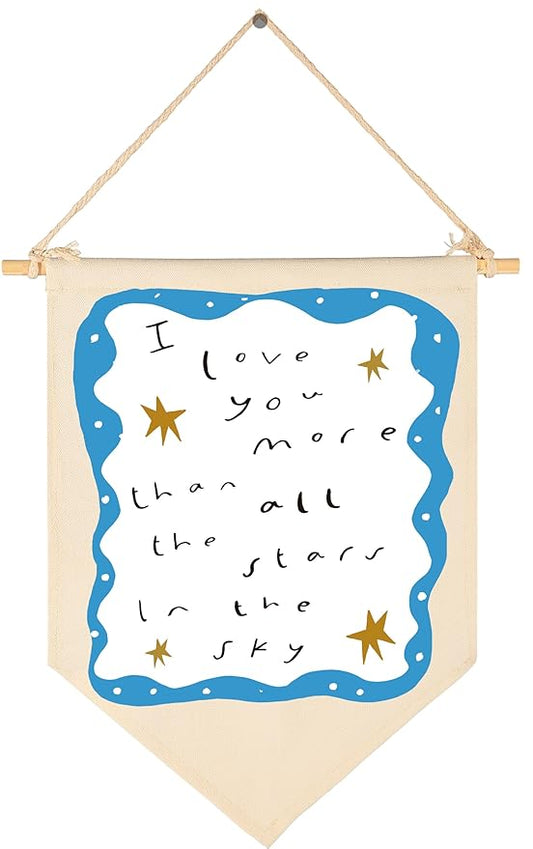Boho Banner Flag Sign Pennant Poster Wall Decor Gift for Nursery Baby Room Bedroom Above Crib Playroom Door-I Love You More Than All the Stars-Positive Quote-Baby,Shower,Birthday Christmas Gift
