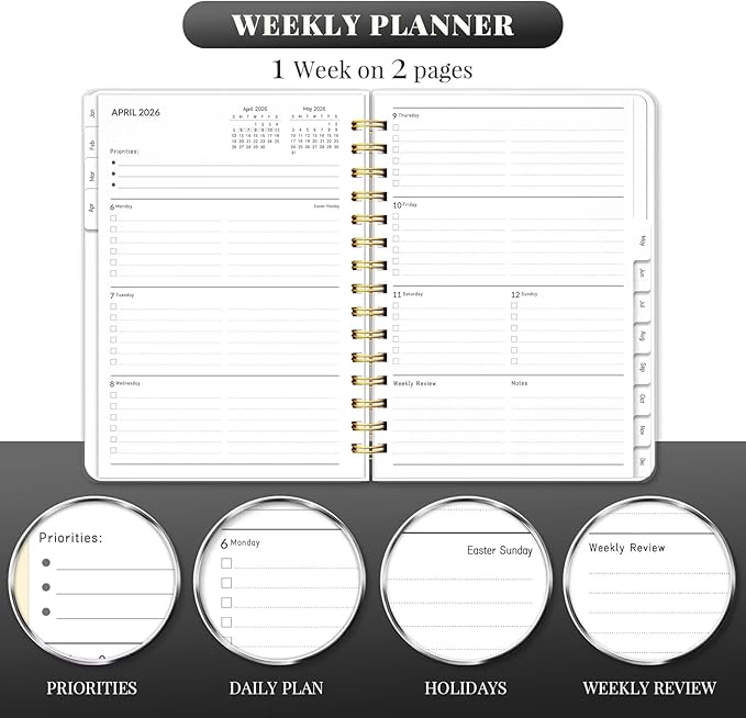 2026 Planner, Weekly and Monthly Planners with Tabs, A5 Spiral Bound Daily Calendar 2026 Planner, 12 Month Agenda Organizers from Jan. to Dec., Flexible Cover Appointment Book(Tarrow Tree)