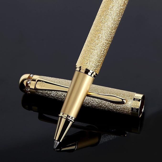 Rollerball Liquid Ink Pens,Best Luxury Ball Pen Gift Set for Men and Women,Black Ink Fancy Pen Refillable for Executive Office,Professional,pretty pens,cool pens,Nice cute Designer Pens(Gold)