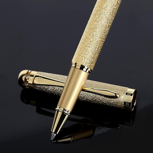 Rollerball Liquid Ink Pens,Best Luxury Ball Pen Gift Set for Men and Women,Black Ink Fancy Pen Refillable for Executive Office,Professional,pretty pens,cool pens,Nice cute Designer Pens(Gold)