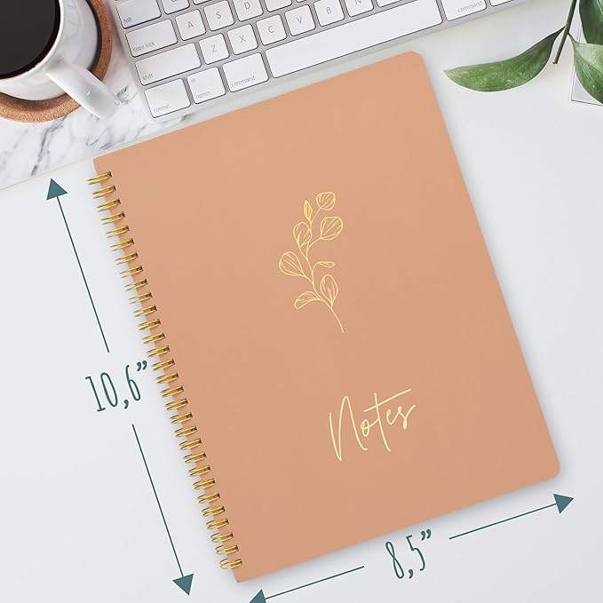 ZICOTO Aesthetic Spiral Notebook Journal For Women - Cute Pink 10.5 x 8.5 College Ruled To Do List Notepad With Large Pockets - Perfect to Stay Organized and Boost Productivity at Work or School