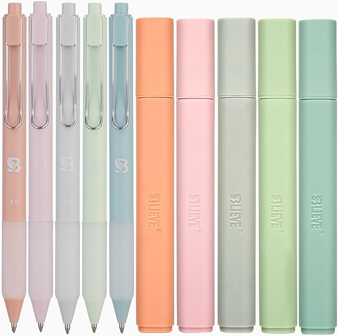 BLIEVE - Aesthetic Highlighters and Gel Pens With Soft Ink And Tip, Bible Highlighters and Pens No Bleed, Dry Fast Easy to Hold, for Bible Journaling Planner School Supplies (Pastel Muted, Multicolor)