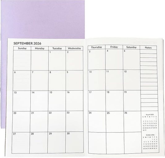 A5 Calendar Planner Jan 2026 - Dec 2027, Travelers Notebook Inserts for 2 Years, Monthly Calendar & Important Dates & Line & Dotted, 100gsm Paper, 8.3 x 5.5 in (Purple)