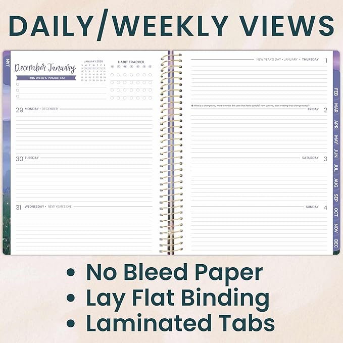 bloom daily planners 2026 Planner (January to December) - 8.5” x 11” Weekly & Monthly Dated Agenda Organizer Book with Stickers & Tabs - Flexible Soft Cover - Mystical Mountains