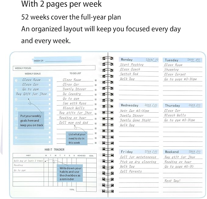 2026 Weekly Monthly Planner with Habit Tracker, A5 Spiral Notebook, Daily To-Do List Journal, 52 Week Organizer with 2 Pages Per Week