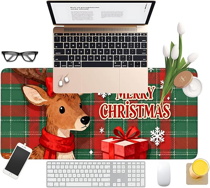 Extended Gaming Mouse Pad Large Desk Mat Anti-Slip Rubber Base & Durable Stitched Edges for Gamers Smooth Mouse Writing Surface for Desk Office/Home (Merry Christmas - Elk, 31.5x11.8inches)