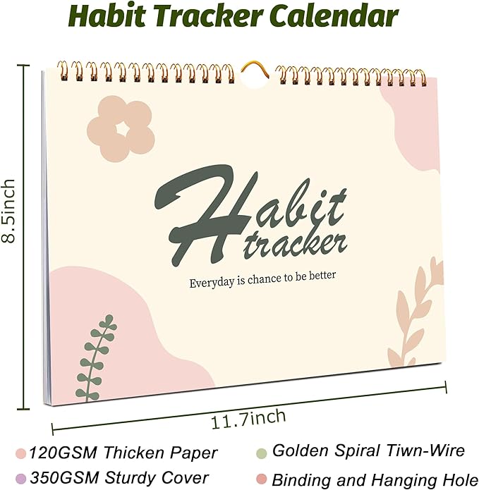 Habit Tracker Calendar - 12 Months Undated Daily Goal and Habit Tracker, Habits Tracker Journal Planner with Spiral Binding, Great Productivity Tool and Workout Calendar, 11.7"x8.5"