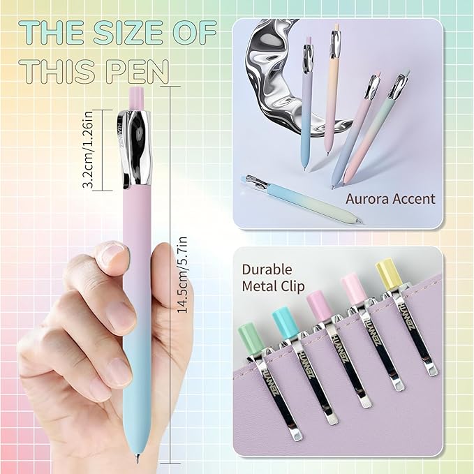 5 Pcs Gel Pens, 0.5mm Black Ink Fine Point Quick-Drying Retractable Pens with Metal Clip, Smooth Writing Pens for School & Office, Journaling & Note Taking (5 Pcs Z4 Aurora)
