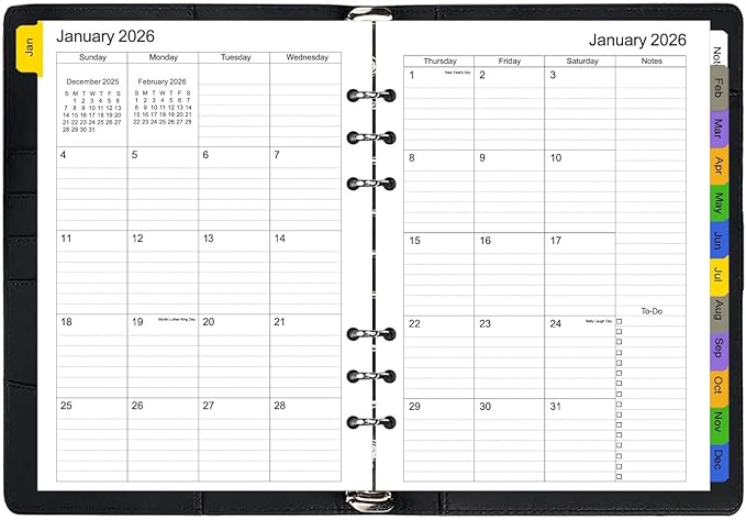 Tiankool 2026 Planner Refill for A5 6-Ring Binder,Weekly & Monthly Planner Inserts Runs from Jan 2026 to Dec 2026, 5-3/4" x 8-1/4"