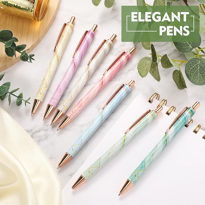 Sherr 7 Pcs Fancy Pens for Women Cute Sparkly Glitter Pens with 10 Pcs Black Ink Refills Pretty Gifts for Girls Office School Christmas Graduation(Marble)