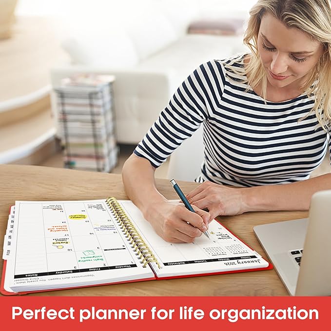 2026 Planner, Weekly and Monthly Calender Planner, Jan 2026 to Dec 2026, Hardcover 2026 Calendar Book with Tabs & Inner Pocket, Office Home School Supplies for Women & Men - A4 (8.5" x 11"), Tomato Red